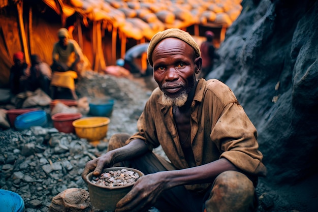 Photo les pauvres d'afrique souffrent de l'extraction de minéraux utiles dans des conditions inhumaines.