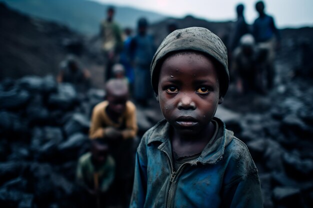 Photo les pauvres d'afrique souffrent de l'extraction de minéraux utiles dans des conditions inhumaines.