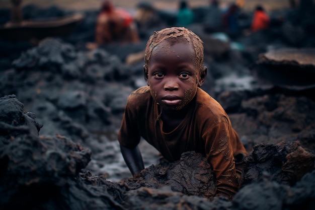 Photo les pauvres d'afrique souffrent de l'extraction de minéraux utiles dans des conditions inhumaines.
