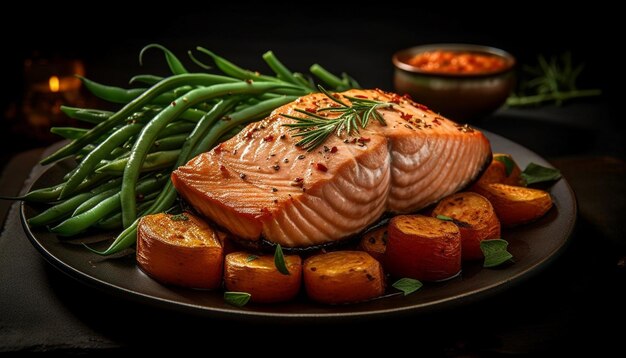 Pavé de saumon bio grillé un repas gastronomique généré par l'IA