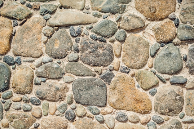 Pavés en pierres rondes et chemin en béton