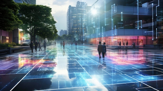 Pavés de récolte d'énergie technologie avancée génération d'énergie cinétique innovante infrastructures durables villes futuristes créées avec la technologie d'intelligence artificielle générative