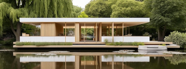 Pavillon flottant minimaliste géré par la communauté Jardins urbains Réalité virtuelle