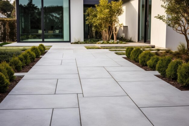 Paving de béton échelonné à l'extérieur de la maison de San Francisco avec pavement et herbe du quartier