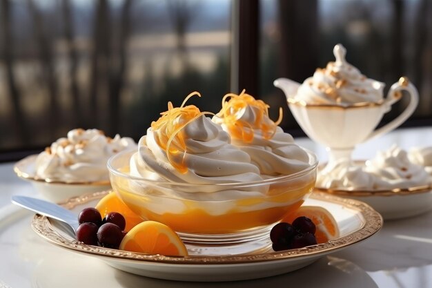 Pavlova aux fruits sur la table belle décoration d'hiver publicité professionnelle photographie culinaire