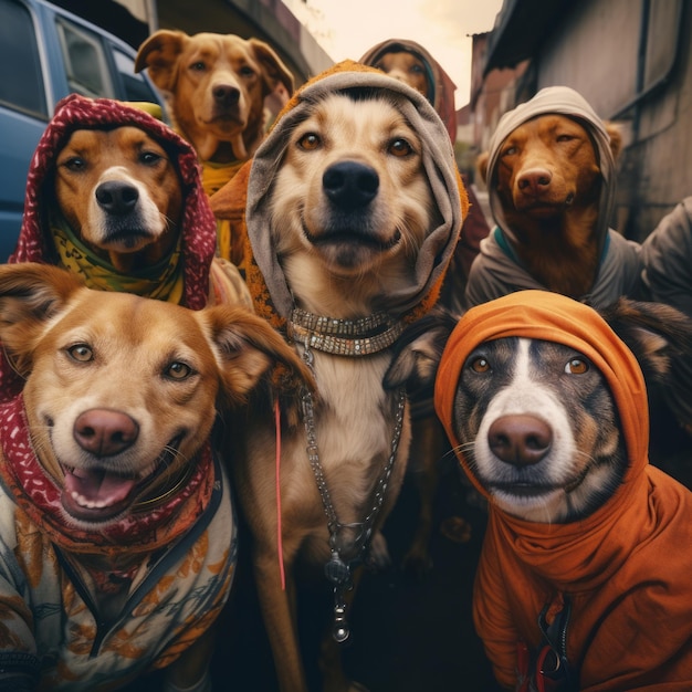 Photo pawsome moments les chiens de rue indiens capturent des selfies de groupe hyperréalistes dans des costumes imax 16k