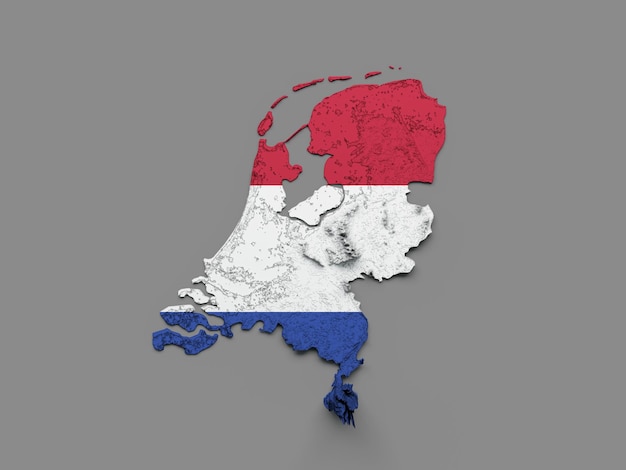 Pays-Bas carte drapeau relief ombré carte de hauteur de couleur sur fond blanc illustration 3d