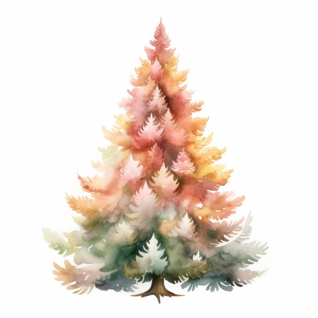 Le pays des merveilles à l'aquarelle fantaisiste Un arbre de Noël classique dans des pastels chauds et silencieux