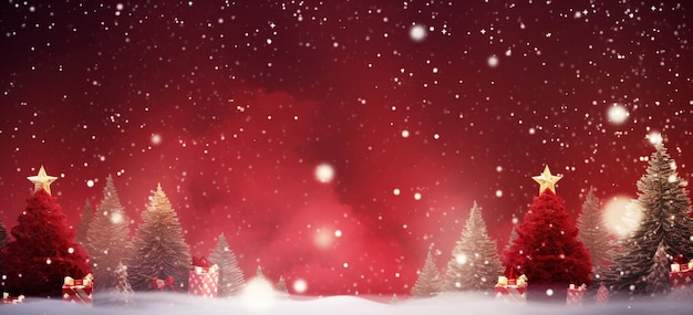 Pays des merveilles d'hiver confortable avec des arbres de Noël festifs et des cadeaux dans un paysage enneigé AI générative