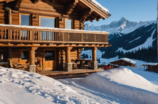 Le pays des merveilles d'hiver dans un chalet de montagne enneigé