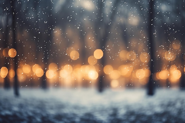 Pays des merveilles d'hiver enneigé avec lumières Bokeh