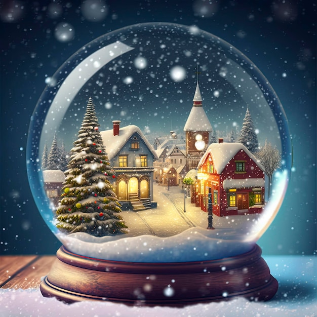 pays des merveilles d'hiver avec petite ville et arbre de Noël à l'intérieur d'un globe de neige, neige, festif.