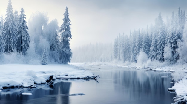 Un pays des merveilles d'hiver avec une touche de brouillard