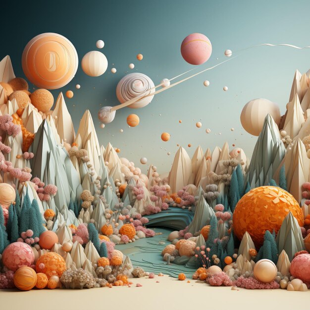 Pays des merveilles lunatique Exploration des châteaux de dessins animés de Candylands et des paysages fantastiques en illustrations 3D