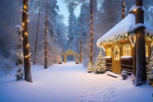 Photo un pays des merveilles magique d'hiver enchantée forêt de neige