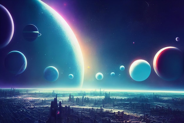 Le pays d'une ville de rêve dans l'illustration de l'art conceptuel de l'espace extra-atmosphérique