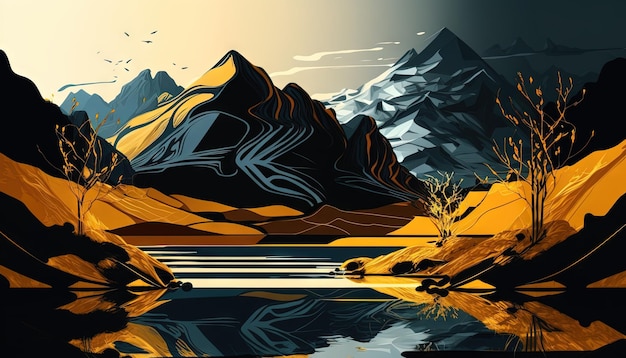 Paysage abstrait avec des montagnes dans le style japonais Generative AI