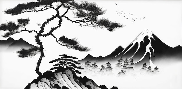 Paysage abstrait avec des montagnes de style japonais Generative AI