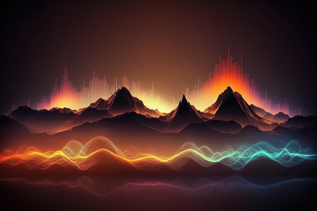 Paysage abstrait Ondes sonores, forme d'onde audio de fréquence, ai générative