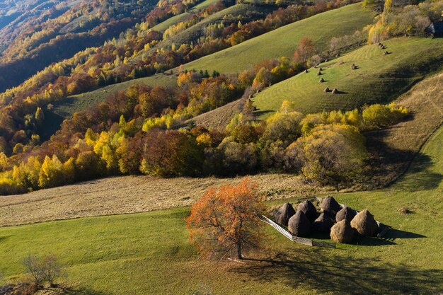 Paysage aérien de campagne d'automne dans les montagnes