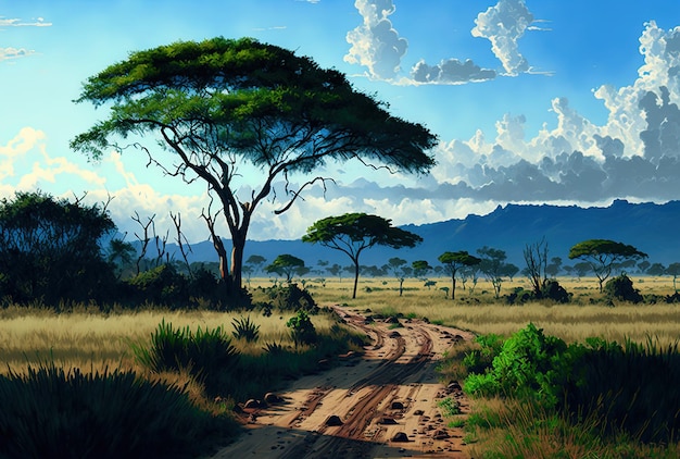 Paysage africain avec un chemin