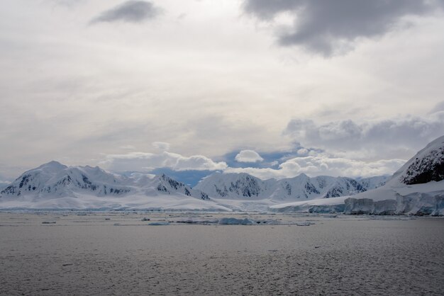 Paysage antarctique avec glacier et montagnes