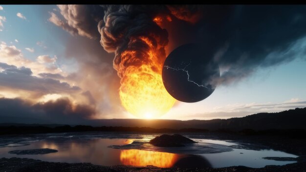 Un paysage apocalyptique dramatique avec une explosion de feu