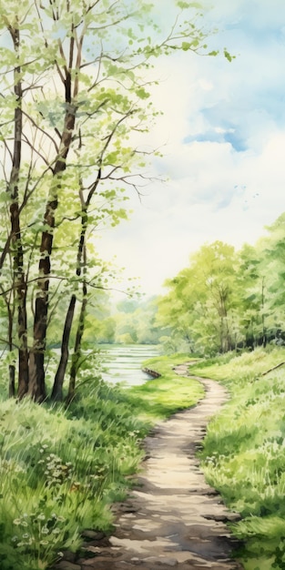 Paysage aquarelle hyper réaliste Meadowbrook Trail