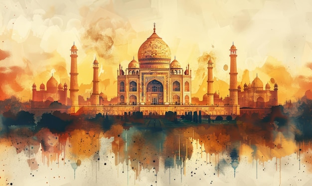 Paysage à l'aquarelle de l'Inde