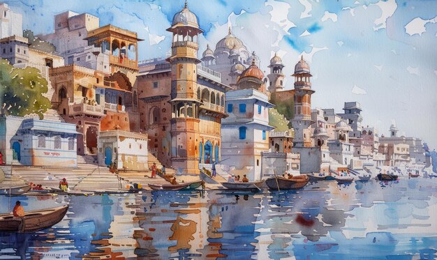 Paysage à l'aquarelle de l'Inde