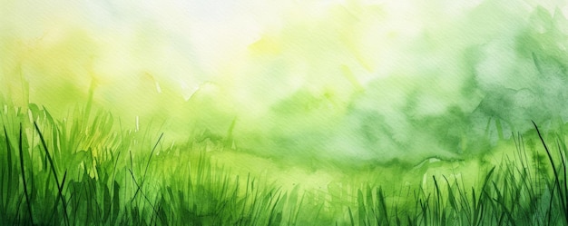 Paysage à l'aquarelle verte avec la brume du matin