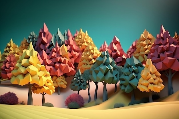 Paysage d&#39;arbre 3D avec coups de pinceau