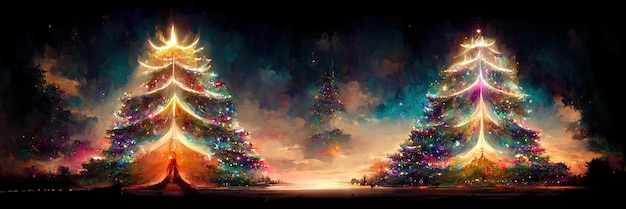 Paysage d'arbre de Noël, joyeux Noël. Illustration numérique.