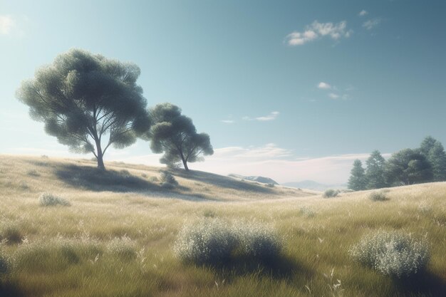 Un paysage avec des arbres et un ciel bleu