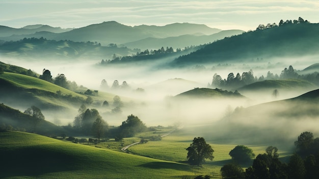 Paysage d'arbres sur des collines à faible