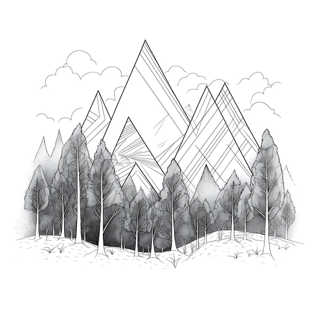 Photo paysage art triangulaire minimaliste dessin de la forêt backg blanc nature impressionnante et paisible