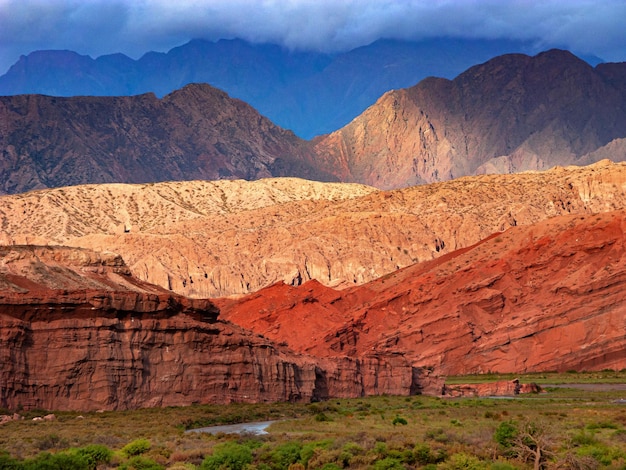 Photo paysage au coucher du soleil avec des lumières et des ombres colorées et une zone verte avec une rivière