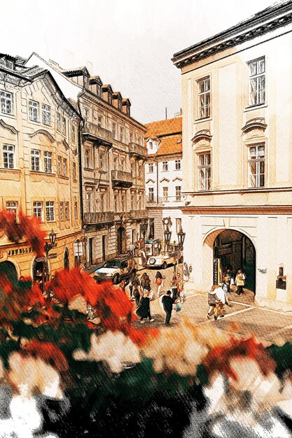 Photo paysage au crayon de couleur de prague, république tchèque