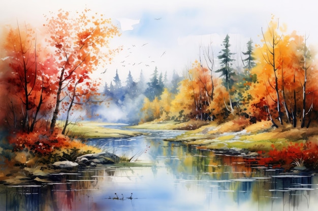 Paysage d'automne aquarelle