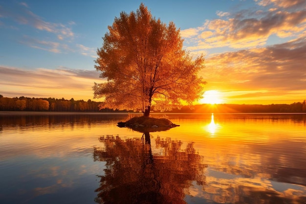 paysage d'automne avec un arbre sur le lac