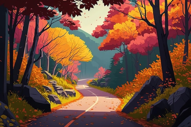 Paysage d'automne dans une forêt aux arbres colorés