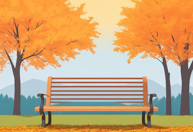 Paysage d'automne design plat avec banc