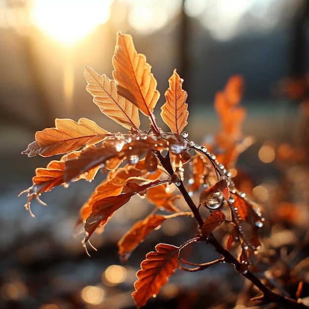 Le paysage d'automne des feuilles éclairées par le soleil