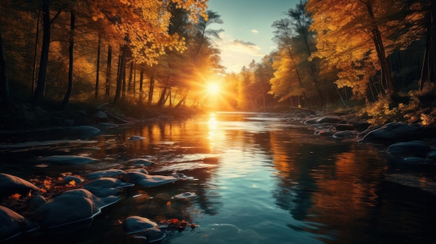 paysage d'automne forêt brumeuse et rivière