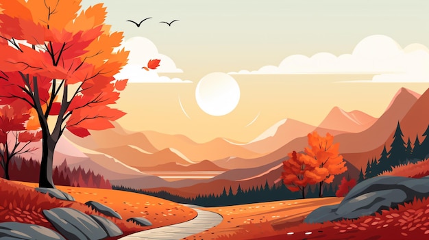 un paysage d'automne pittoresque avec une rivière et des montagnes
