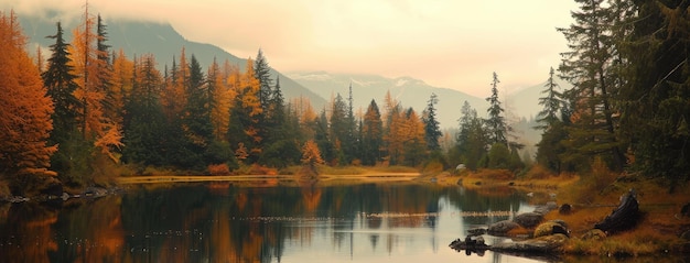 Un paysage d'automne serein avec une vue réfléchissante sur le lac