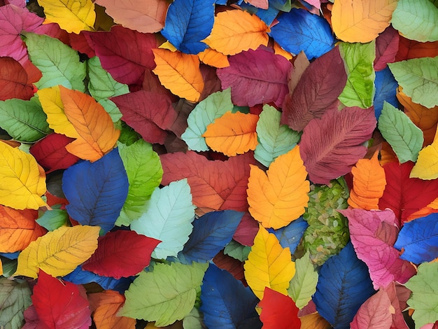 Un paysage d'automne avec un tapis de feuilles rouge orange et jaune éparpillées sur le sol