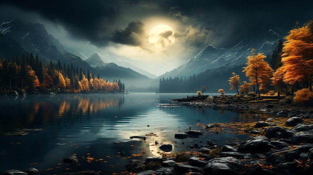 Photo un paysage d'automne tranquille reflète un mystère effrayant