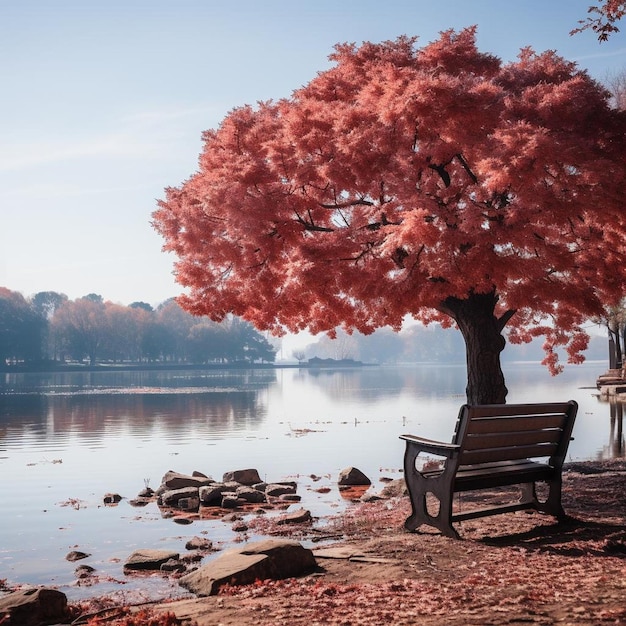 Le paysage d'automne de la tranquillité cramoisi