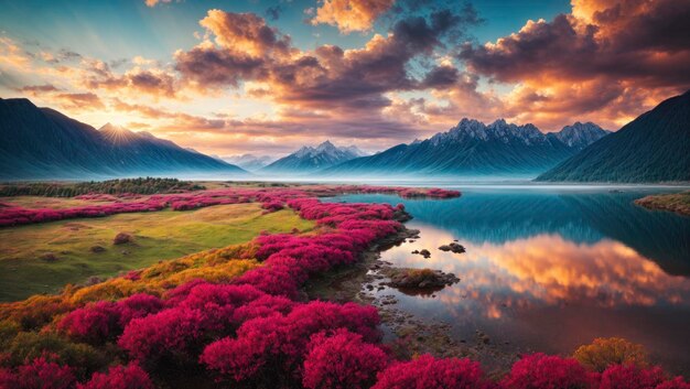 Un paysage d'automne vibrant avec un ciel spectaculaire